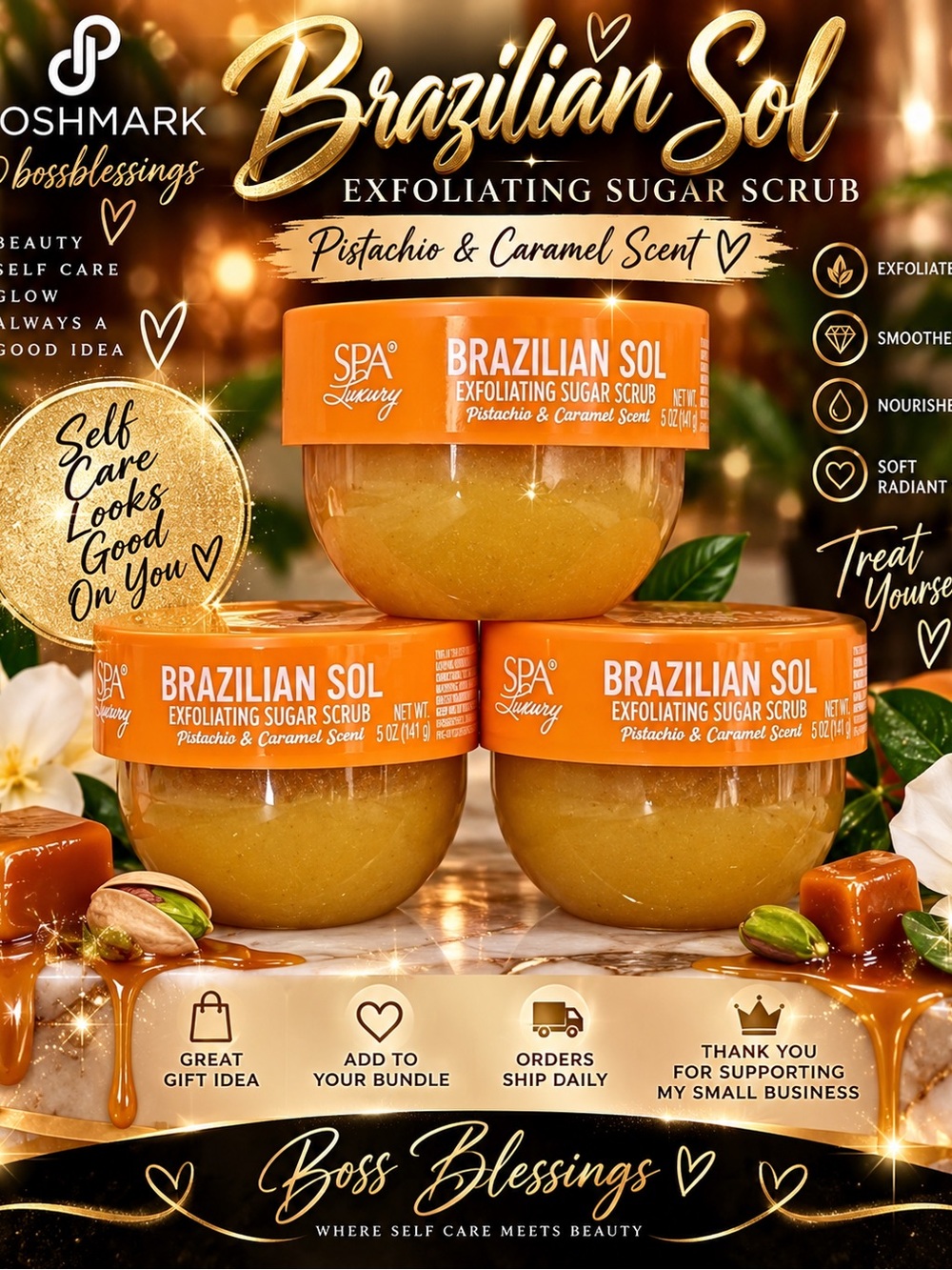 🌴Brazilian Sol Exfoliating Sugar Scrub Pistachio & Caramel 5 oz Spa Luxury🌴 (3)